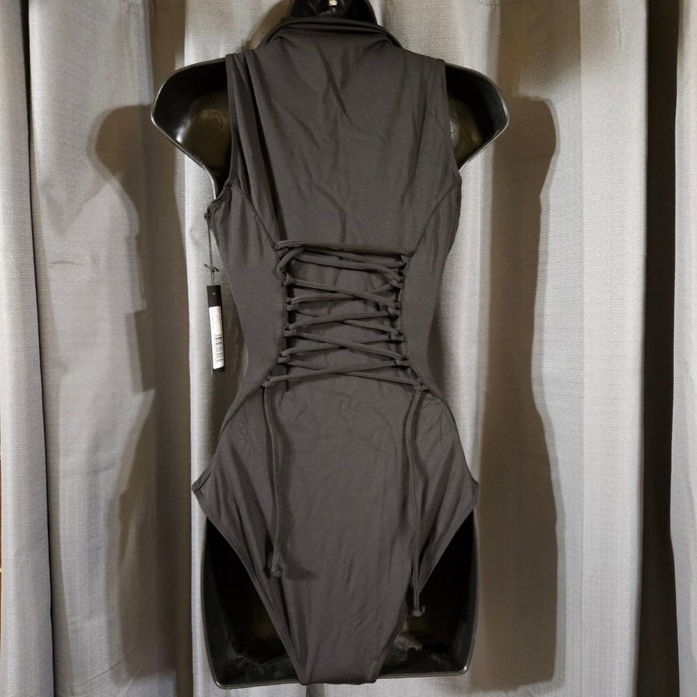 TA3 Hi Cut Sleeveless Surfy One Piece Swimsuit Black XS Regular Long NEW - Picture 4 of 4
